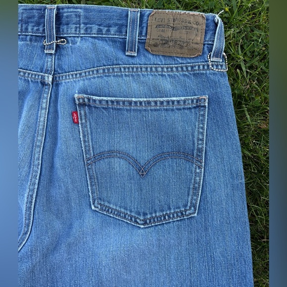 Levis 537 Slim Bootcut Mens 38x30 Denim Jeans Distressed Y2K Cowboy Rocker Biker - Picture 9 of 12